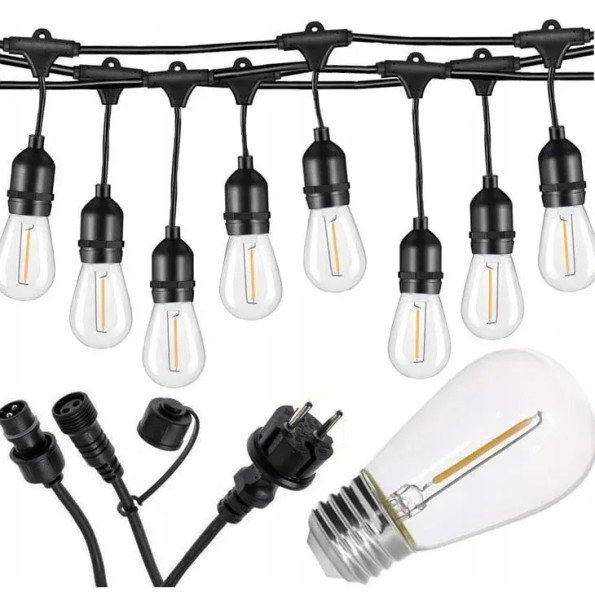 Садовая гирлянда 15м с 15 LED-лампами E27 - декоративное освещение для сада, террасы, балкона -
                                                        Фото 3