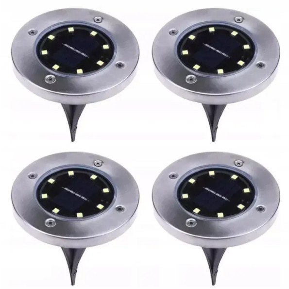 Набір з 4 сонячних ламп для саду, світильник на сонячній батареї, форма диск -
                                                        Фото 2