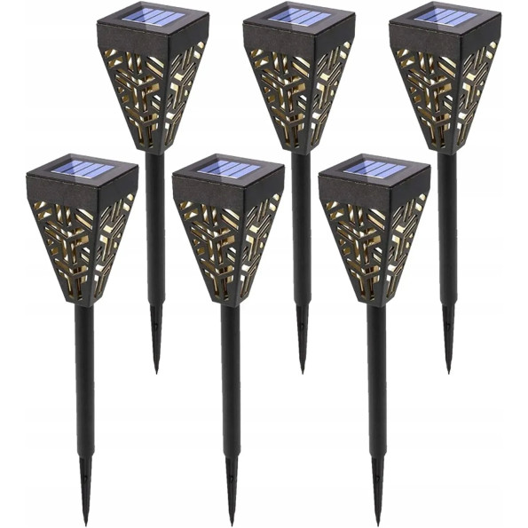Лампа садовая солнечная 6шт LED фонарь для сада в столбике, с азурным рисунком