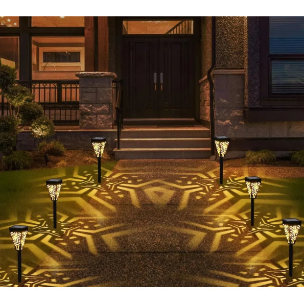 Лампа садова сонячна 6шт LED ліхтар для саду у стовпчику, з азурним малюнком -
                                                        Фото 8