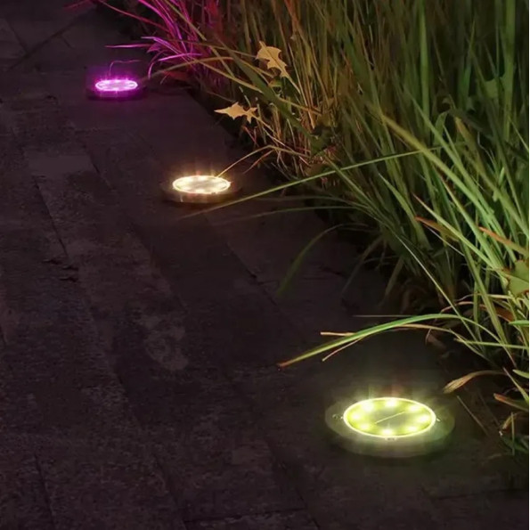 Лампа солнечная садовая RGB уличная в землю убивной диск LED светильник SuperLED, 4шт -
                                                        Фото 6