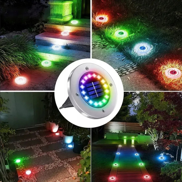 Лампа солнечная садовая RGB уличная в землю убивной диск LED светильник SuperLED, 4шт -
                                                        Фото 9