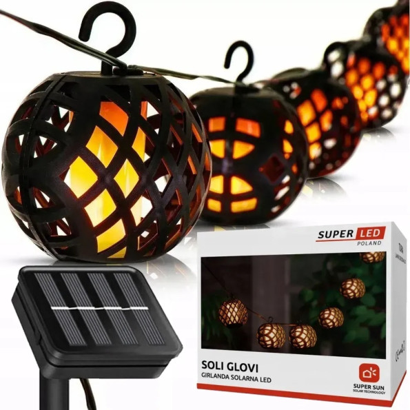 Вулична гірлянда 20м, ліхтарики з ефектом полум'я