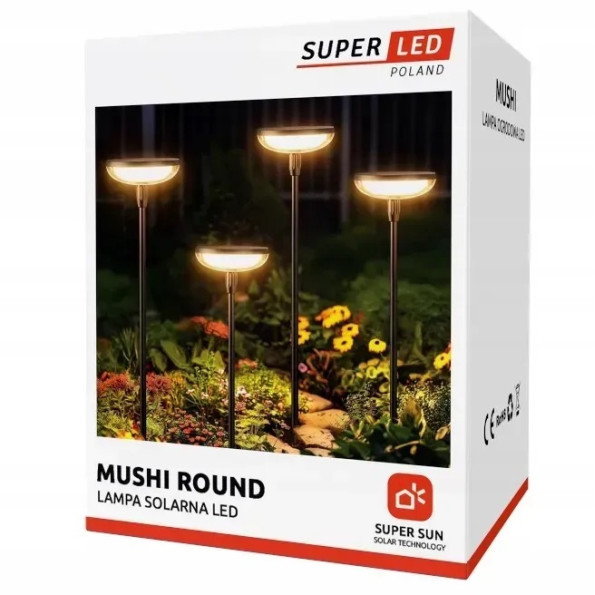 Солнечная садовая LED лампа-грибок круглая, набор 4шт