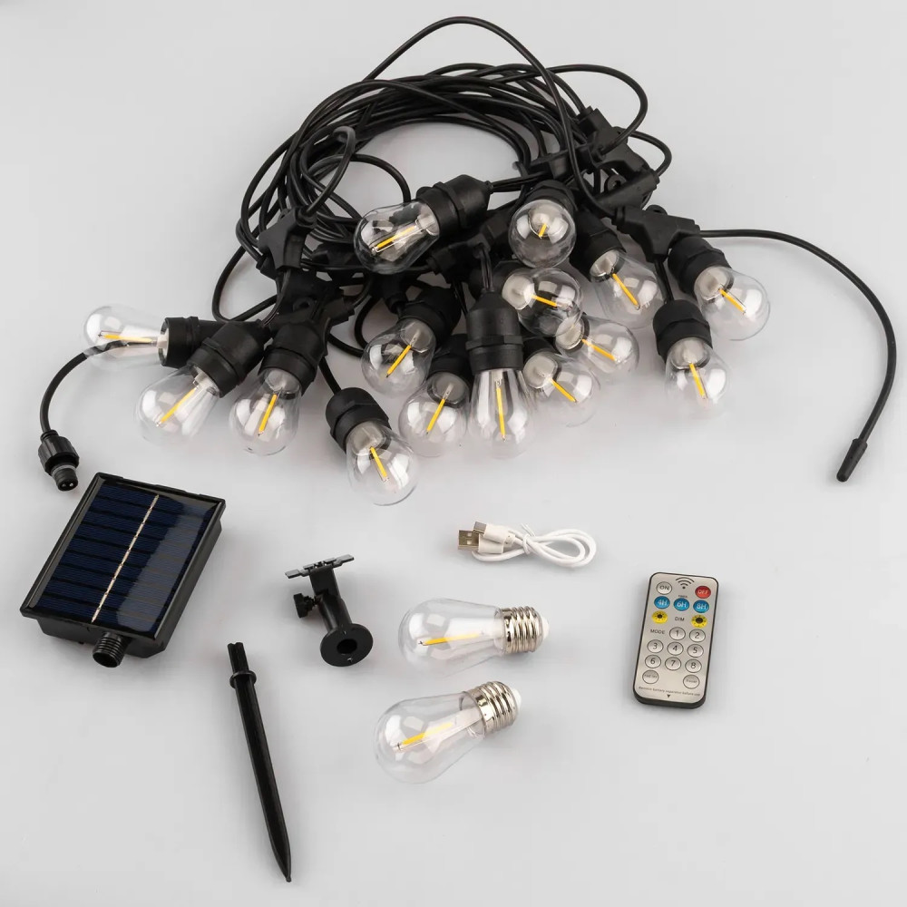 Солнечная гирлянда, 15 лампочек, 10 м, пульт ДУ, зарядка через USB, Sollis - Фото 3