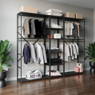 Стелаж у стилі Лофт для одягу та взуття в передпокій з крючками і полицями чорний Стелаж у стилі Лофт для одягу та взуття в передпокій з крючками і полицями чорний