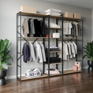 Стелаж у стилі Лофт для одягу та взуття в передпокій з крючками і полицями дуб сонома Стелаж у стилі Лофт для одягу та взуття в передпокій з крючками і полицями дуб сонома