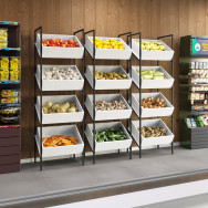 Стійка-вітрина для овочів та фруктів з металу и ЛДСП 60х200.8х40 см Біла