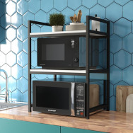 Кухонная подставка для микроволновки и бытовой техники на две полочки из металла и ЛДСП белая Кухонная подставка для микроволновки и бытовой техники на две полочки из металла и ЛДСП белая