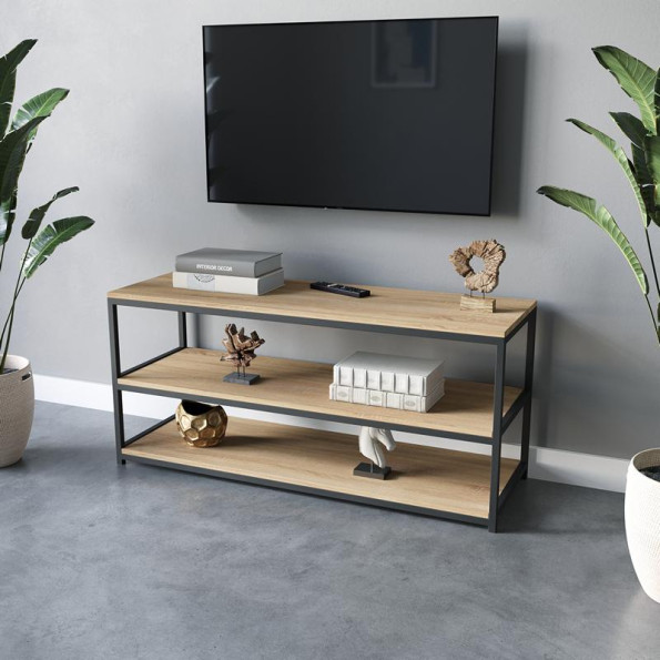 Тумба подставка под телевизор в стиле ЛОФТ с полкой из ЛДСП и металла 120х55х40 см Дуб Сонома Тумба подставка под телевизор в стиле ЛОФТ с полкой из ЛДСП и металла 120х55х40 см Дуб Сонома