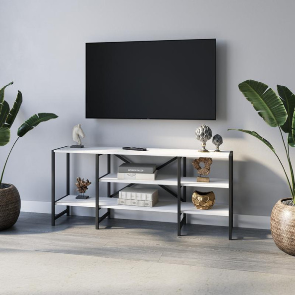 Тумба под телевизор в стиле ЛОФТ из ЛДСП и металла 140х60х40 см Белый Тумба под телевизор в стиле ЛОФТ из ЛДСП и металла 140х60х40 см Белый