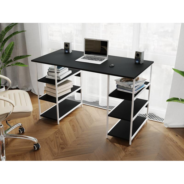 Компьютерный стол, письменный стол на 6 полочек из ЛДСП 100х75х60 см Белый-Черный