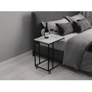 Журнальный столик на колесиках, прикроватный столик ЛОФТ из ЛДСП 50х61х35 см Бетон-Черный Журнальный столик на колесиках, прикроватный столик ЛОФТ из ЛДСП 50х61х35 см Бетон-Черный