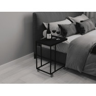Журнальний столик на колесах, приліжковий столик ЛОФТ з ЛДСП 50х61х35 см Чорний