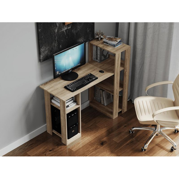 Комп'ютерний стіл, Письмовий стіл з полицями з ЛДСП Дуб Сонома 120х107.5х53.2 см -
                                                        Фото 2