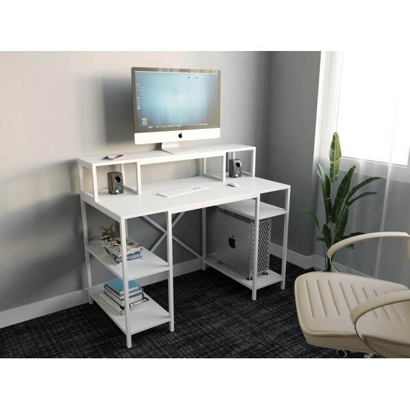 Комп'ютерний стіл, письмовий стіл з 5 полицями з ЛДСП білий -
                                                        Фото 2