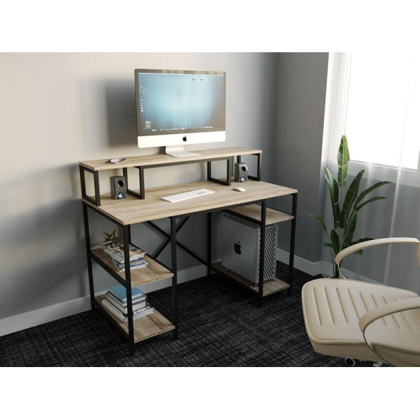 Комп'ютерний стіл, письмовий стіл с 5 Полицями з ЛДСП 140х75х60 см Чорний-Дуб Сонома -
                                                        Фото 2