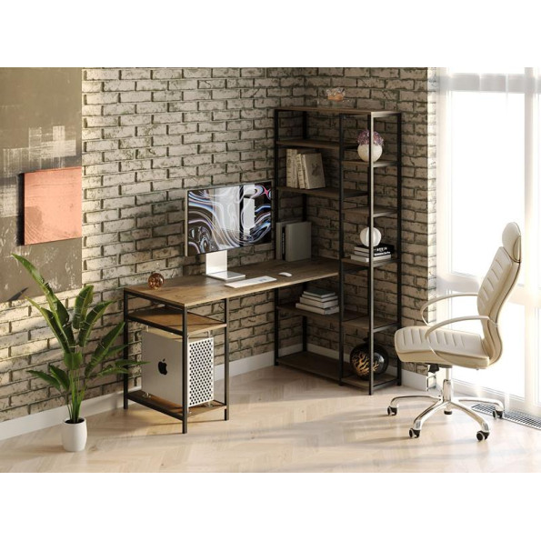 Кутовий комп'ютерний стіл Лофтовий з стелажем з ЛДСП 160х75х90 см Аліканте