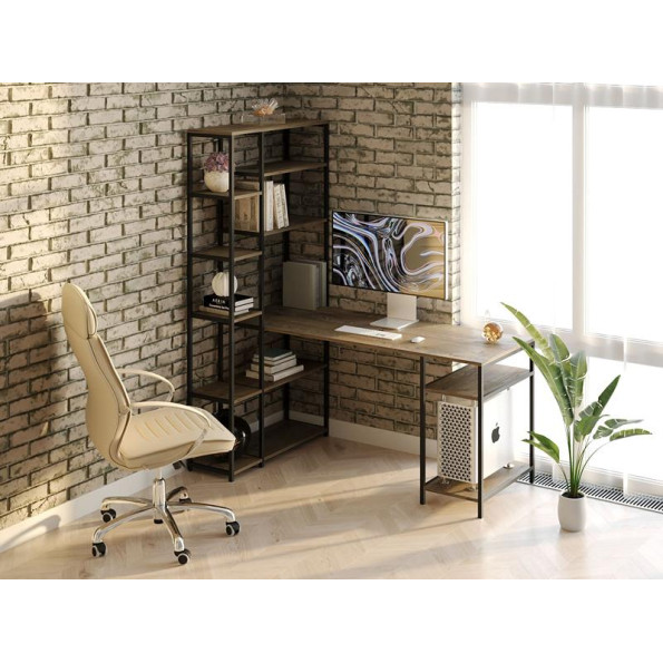 Кутовий комп'ютерний стіл Лофтовий з стелажем з ЛДСП 160х75х90 см Аліканте -
                                                        Фото 2