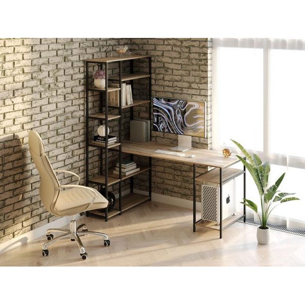 Кутовий комп'ютерний стіл зі стелажем з ЛДСП 120х75х90 см дуб сонома -
                                                        Фото 2