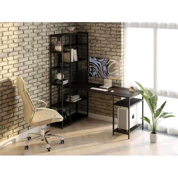 Кутовий комп'ютерний стіл Лофтовий з стелажем з ЛДСП 100х75х90 см Венге -
                                                        Фото 2