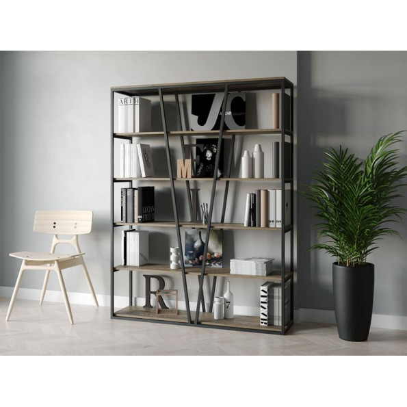 Книжный Лофтовый стеллаж на 5 полок из ЛДСП черный-аликанте