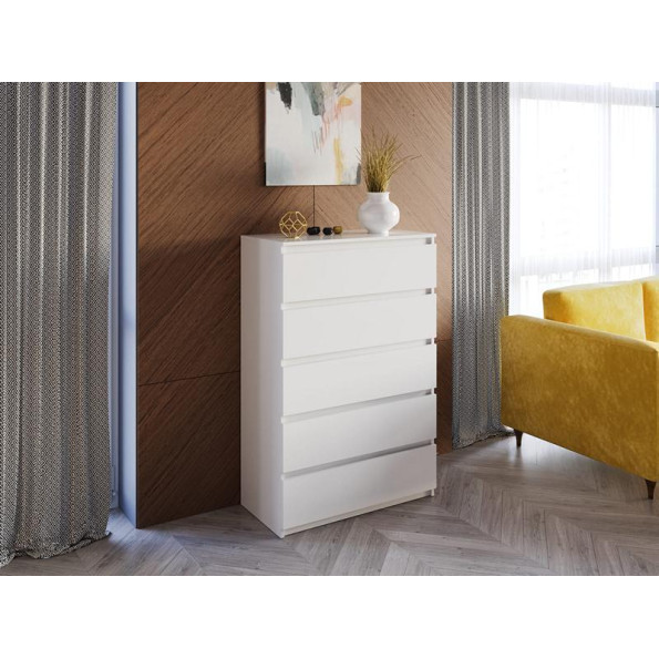 Комод на 5 ящиков без ручек из ЛДСП белый, 50х122х40 см