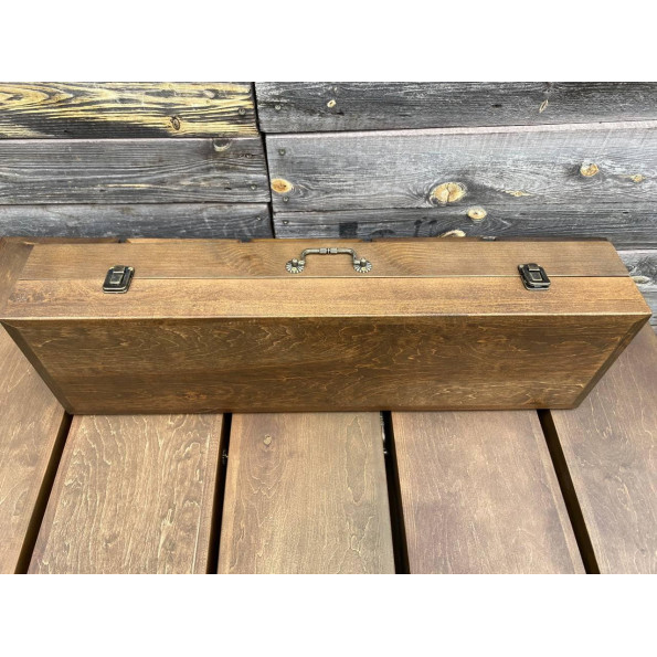 Набір ручної роботи з 6 шампурів з підставками та флягою з чарками в дерев'нному кейсі -
                                                        Фото 4