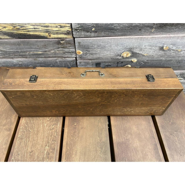 Набор ручной работы 8 шампуров, вилка и щипцы для мяса в деревянном кейсе -
                                                        Фото 6