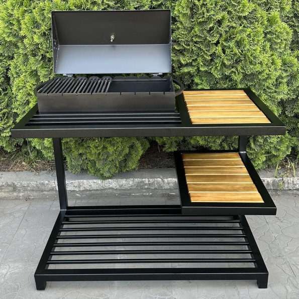 Мангал барбекю з полицею на 9 шампурів 4 мм на дровниці -
                                                        Фото 3