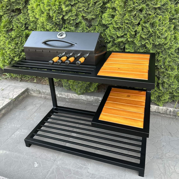 Мангал барбекю з полицею на 9 шампурів 4 мм на дровниці -
                                                        Фото 6