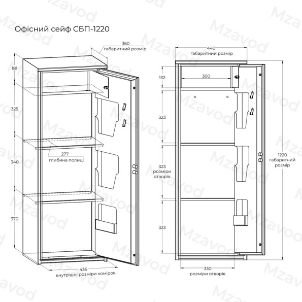 Сейф офісний з ключовим замком, касою та фальшпанеллю на дверях, 1220×440×360 мм, антрацит -
                                                        Фото 7