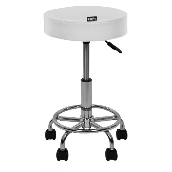 Кресло табурет на колесах без спинки круглое Bonro B-830 белое -
                                                        Фото 2