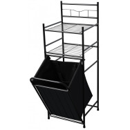 Стеллаж с двумя полками и откидной корзиной для белья черный