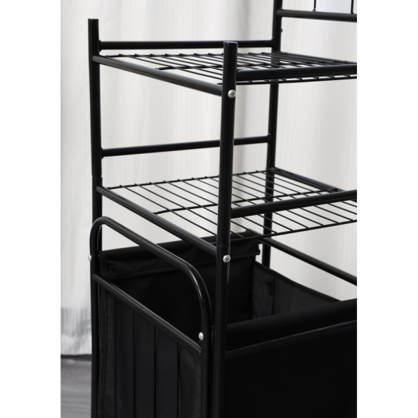 Стеллаж с двумя полками и откидной корзиной для белья черный -
                                                        Фото 6