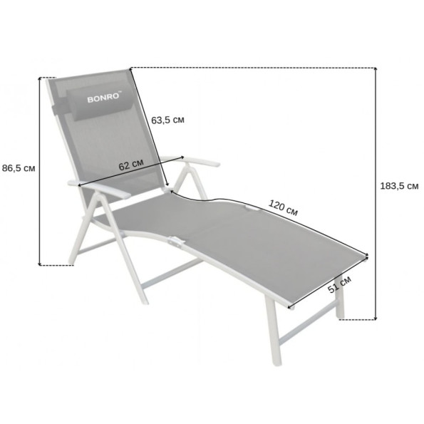 Садовый лежак шезлонг с алюминиевой рамой черный -
                                                        Фото 6