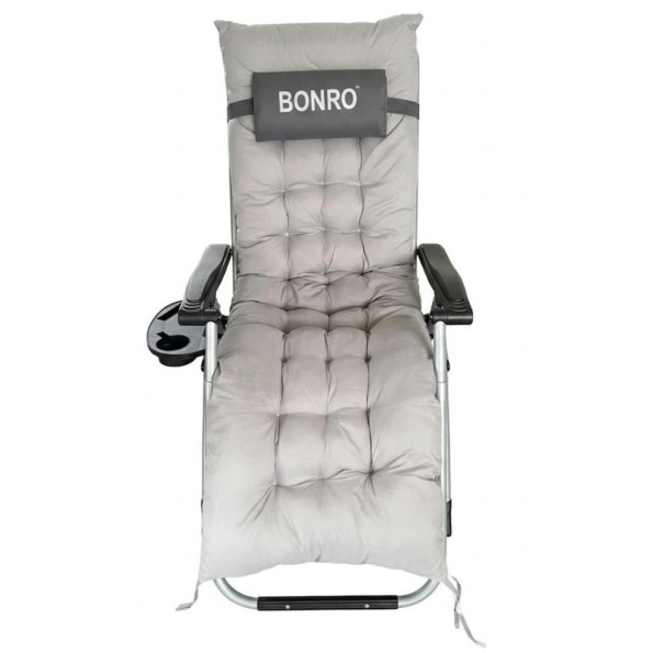 Шезлонг кресло садовый серый + подушка -
                                                        Фото 2