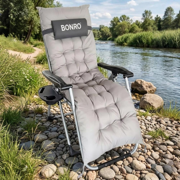 Шезлонг кресло садовый серый + подушка -
                                                        Фото 3