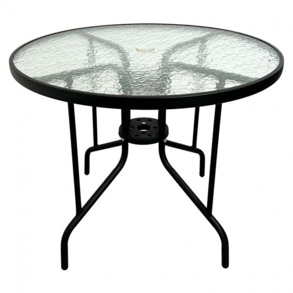 Скляний садовий стіл для тераси круглий 90 см чорний