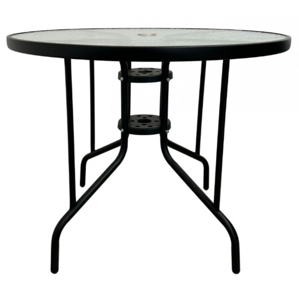 Скляний садовий стіл для тераси круглий 90 см чорний -
                                                        Фото 2
