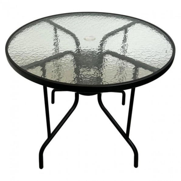 Скляний садовий стіл для тераси круглий 90 см чорний -
                                                        Фото 3