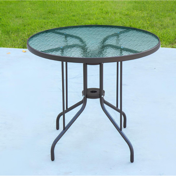 Скляний садовий стіл для тераси круглий 90 см чорний -
                                                        Фото 7