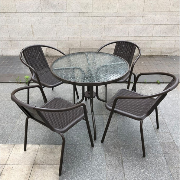 Скляний садовий стіл для тераси круглий 90 см чорний -
                                                        Фото 9