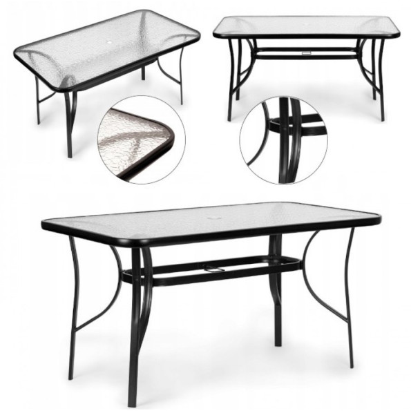 Садовий стіл для тераси з отвором для парасольки чорний  -
                                                        Фото 8