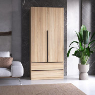 Шкаф для одежды со штангой и полками, 2 двери и 2 ящика с ручками дуб сонома Шкаф для одежды со штангой и полками, 2 двери и 2 ящика с ручками дуб сонома