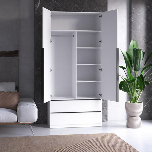 Шафа для одягу зі штангою та полицями, 2 двері та 2 шухляди з ручками дуб сонома -
                                                        Фото 2