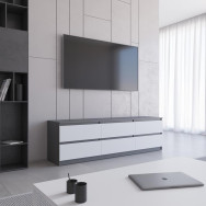 Тумба ТВ на 6 висувних шухляд, тумбочка під телевізор з фасадами без ручок 180.2х53.1х40 см Антрацит-Білі фасади Тумба ТВ на 6 висувних шухляд, тумбочка під телевізор з фасадами без ручок 180.2х53.1х40 см Антрацит-Білі фасади