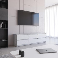 Тумба ТВ на 6 висувних шухляд, тумбочка під телевізор з фасадами без ручок 180.2х53.1х40 см Бетон-Білі фасади Тумба ТВ на 6 висувних шухляд, тумбочка під телевізор з фасадами без ручок 180.2х53.1х40 см Бетон-Білі фасади