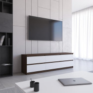 Тумба ТВ на 6 висувних шухляд, тумбочка під телевізор з фасадами без ручок 180.2х53.1х40 см Венге темний-Білі фасади Тумба ТВ на 6 висувних шухляд, тумбочка під телевізор з фасадами без ручок 180.2х53.1х40 см Венге темний-Білі фасади