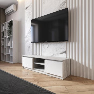 Тумба ТВ під телевізор, тб тумба з полицею на 2 двері з фасадами без ручок 140.2х40х40 см Бетон-Білі фасади Тумба ТВ під телевізор, тб тумба з полицею на 2 двері з фасадами без ручок 140.2х40х40 см Бетон-Білі фасади
